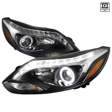 Spec-D Tuning 12-14 Ford Focus R8 Projector Headlights Black 2LHP-FOC12JM-8-RS
